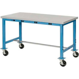 Global Industrial 249417BL Global Industrial™ Mobile Lab Workbench, 72 x 36", Power Outlets, Laminate Safety Edge, Blue image.