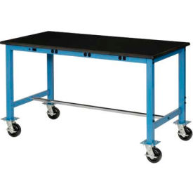 Global Industrial 249423BL Global Industrial™ Mobile Lab Workbench, 60 x 36", Power Outlets, Phenolic Safety Edge, Blue image.