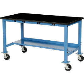 Global Industrial 249424BL Global Industrial™ Mobile Lab Workbench, 72 x 30", Power Outlets, Phenolic Safety Edge, Blue image.