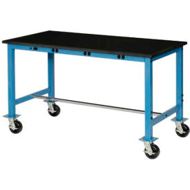 Global Industrial 249425BL Global Industrial™ Mobile Lab Workbench, 72 x 36", Power Outlets, Phenolic Safety Edge, Blue image.