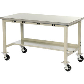 Global Industrial 249415TN Global Industrial™ Mobile Lab Workbench, 60 x 36", Power Outlets, Laminate Safety Edge, Tan image.