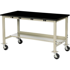 Global Industrial 249422TN Global Industrial™ Mobile Lab Workbench, 60 x 30", Power Outlets, Phenolic Safety Edge, Tan image.