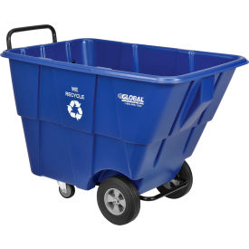 Global Industrial 240924 Global Industrial™ Recycling Tilt Truck With Steel Push Handle, 850 Lb. Capacity, Blue image.