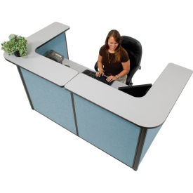 Global Industrial 249008GB Interion® U-Shaped Reception Station, 88" W x 44"D x 44"H, Gray counter, Blue Panel image.