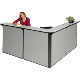 Global Industrial 249009GG Interion® L-Shaped Reception Station, 80"W x 80"D x 44"H, Gray Counter, Gray Panel image.