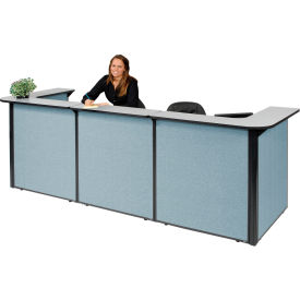 Global Industrial 249010GB Interion® U-Shaped Reception Station, 124"W x 44"D x 44"H, Gray counter, Blue Panel image.