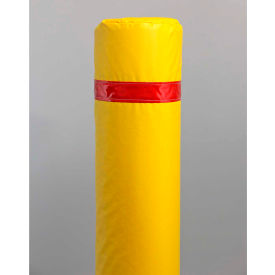 Innoplast, Inc BP-40-YR 40" Soft Polyethylene Bollard Cover -  Yellow Cover/Red Tapes image.