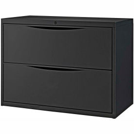 Global Industrial 252469BK Interion® 36" Premium Lateral File Cabinet 2 Drawer Black image.