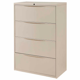Global Industrial 252470PY Interion® 36" Premium Lateral File Cabinet 4 Drawer Putty image.