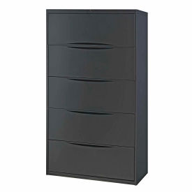Global Industrial 252471BK Interion® Premium Lateral File Cabinet, 5 Drawers, 36"W x 18"D x 64-1/2"H, Black image.