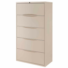 Global Industrial 252471PY Interion® 36" Premium Lateral File Cabinet 5 Drawer Putty image.