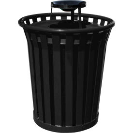 Witt Company WC3600-AT-BK Witt Industries Outdoor Slatted Metal Trash Can With Ash Top, 36 Gallon, Black image.