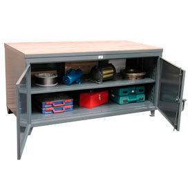 Strong Hold Products 93-361-MT StrongHold Cabinet Workbench, Maple Butcher Block Square Edge, 108"W x 36"D, Gray image.
