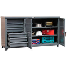 Strong Hold Products 63-242-6/5DB StrongHold® Cabinet Workbench, Half Width Drawer Storage, 73"W x 25"D, Gray image.