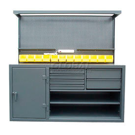 Strong Hold Products 63-WB-303-6DB-12B StrongHold® Cabinet Workstation, Pegboard Riser, 72"W x 30"D, Gray image.