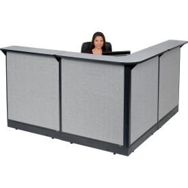 Global Industrial 249009NGG Interion® L-Shaped Reception Station With Raceway, 80"W x 80"D x 46"H, Gray Counter, Gray Panel image.