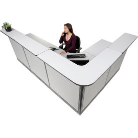 Global Industrial 249011NGG Interion® L-Shaped Reception Station w/Raceway 116"W x 80"D x 46"H Gray Counter Gray Panel image.