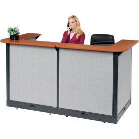Global Industrial 249008ECG Interion® U-Shaped Electric Reception Station, 88"W x 44"D x 46"H, Cherry Counter, Gray Panel image.