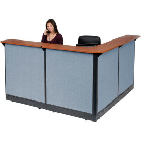 Global Industrial 249009NCB Interion® L-Shaped Reception Station w/Raceway 80"W x 80"D x 46"H Cherry Counter Blue Panel image.
