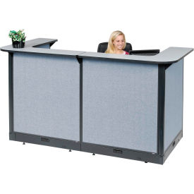 Global Industrial 249008EGB Interion® U-Shaped Electric Reception Station, 88"W x 44"D x 46"H, Gray Counter, Blue Panel image.