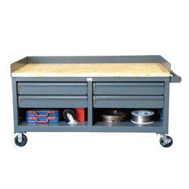 StrongHold Mobile Cabinet Workbench, Key Lock Drawers, 48