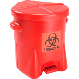 JUSTRITE SAFETY GROUP 943BIO Eagle 6 Gallon Poly Safety Biohazardous Waste Can, Red - 943BIO image.