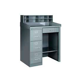 Pedestal Shop Desk with 4 Drawers & Shelf, 39"W x 28"D, Blue view 2