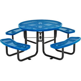Global Industrial 277150BL Global Industrial™ 46" Round Picnic Table, Expanded Metal, Blue image.