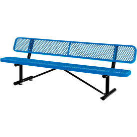 Global Industrial 277155BL Global Industrial™ 8 Outdoor Steel Bench w/ Backrest, Expanded Metal, Blue image.