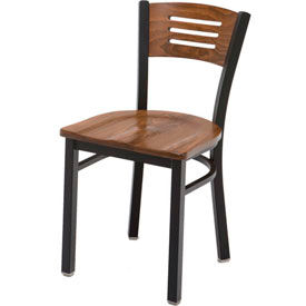 Kfi 3315B-WL KFI - 3315B-WL - Black Metal Frame Cafe Chair with Wood Seat and Back Walnut image.