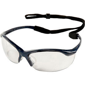 North Safety 11150905 Vapor Safety Glasses - Clear Anti-Fog, Metallic Blue image.