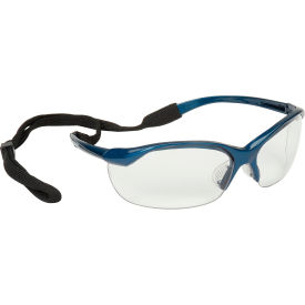 North Safety 11150900 Vapor Safety Glasses - Clear, Metallic Blue image.