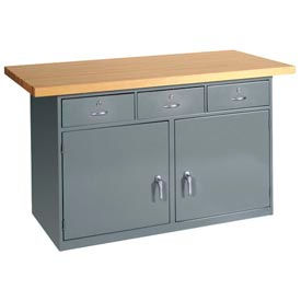 Global Industrial Cabinet Workbench W/ Drawers, Maple Square Edge, 72