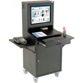 Global Industrial 239115CBK Global Industrial™ Mobile LCD Computer Cabinet, Complete Bundle, Black image.