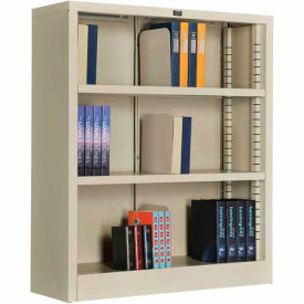 Global Industrial 277440PY Interion® All Steel Bookcase 36" W x 12" D x 42" H Putty 3 Openings  image.