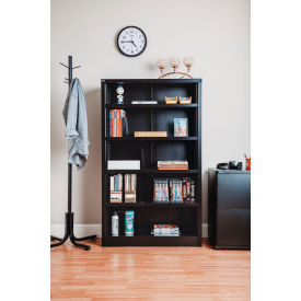 Global Industrial 277441BK Interion® All Steel Bookcase 36" W x 12" D x 60" H Black 5 Openings image.
