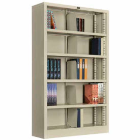 Global Industrial 277441PY Interion® All Steel Bookcase 36" W x 12" D x 60" H Putty 5 Openings image.