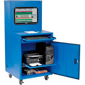 Global Industrial 249190JBL Global Industrial™ Mobile Heavy-Duty LCD Computer Cabinet, Blue, Unassembled image.