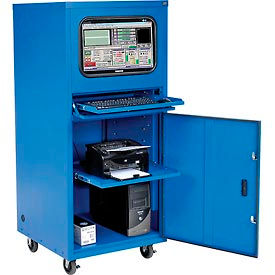 Global Industrial 239197JBL Global Industrial™ Mobile Heavy-Duty Computer Cabinet, Blue, Unassembled image.