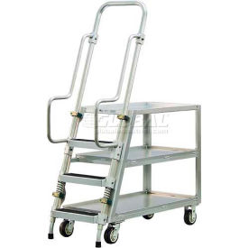 New Age Industrial Corp. 50061 New Age Stock Picker Cart w/Ladder & 3 Shelves, 800 lb. Cap, 51-1/2"L x 22"W x 69-1/2"H, Silver image.