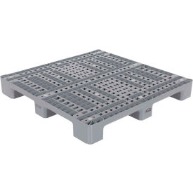 Vestil Manufacturing PLPS-4848 Stackable Open Deck Pallet, Plastic, 4-Way Entry, 47-1/2" x 47-1/2", 3300 Lb Static Cap, Gray image.