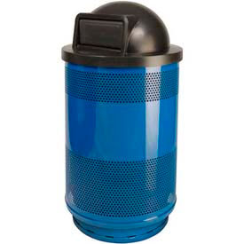 Witt Company SC55-01-BS-DT Witt Stadium Series® Perforated Steel Round Trash Can W/Push Door Dome Top, 55 Gallon, Blue image.