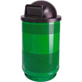 Witt Company SC55-01-GN-DT Witt Stadium Series® Perforated Steel Round Trash Can W/Push Door Dome Top, 55 Gallon, Green image.