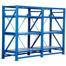 Vestil Manufacturing VRSOR-114 Vestil™ 6 Shelf, Heavy Duty Roll-Out Steel Shelving Unit, Starter, 114"W x 32"D x 80"H, Blue image.