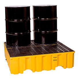 JUSTRITE SAFETY GROUP 1640 Eagle 1640 4 Drum Spill Containment Pallet - Yellow with Drain image.