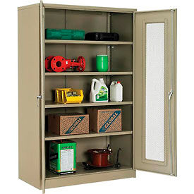Global Industrial 270022TN Global Industrial™ Storage Cabinet With Expanded Metal Door Unassembled 48"W x 24"D x 78"H Tan image.