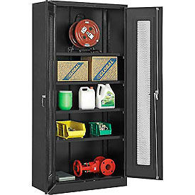 Global Industrial 270021BK Global Industrial™ Storage Cabinet With Expanded Metal Door Assembled 36"W x 18"D x 78"H Black image.