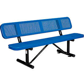 Global Industrial 694557BL Global Industrial™ 6 Outdoor Steel Picnic Bench w/ Backrest, Perforated Metal, Blue image.