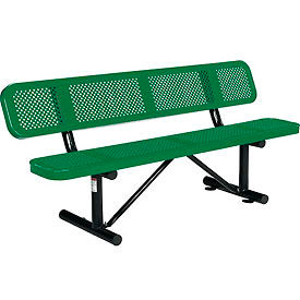 Global Industrial 694557GN Global Industrial™ 6 Outdoor Steel Picnic Bench w/ Backrest, Perforated Metal, Green image.
