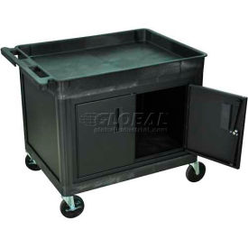 Luxor Corp TC12C-B Luxor Tray Top Shelf Utility Cart w/Cabinet, 400 lb. Capacity, 32"L x 24"W x 30"H, Black image.